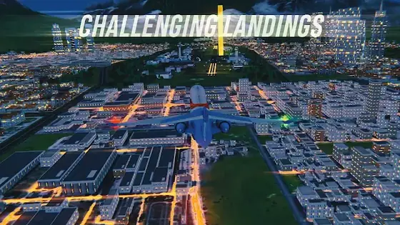 Simulador de Avión Real EVO: un avión de pasajeros sobrevolando de noche una ciudad iluminada